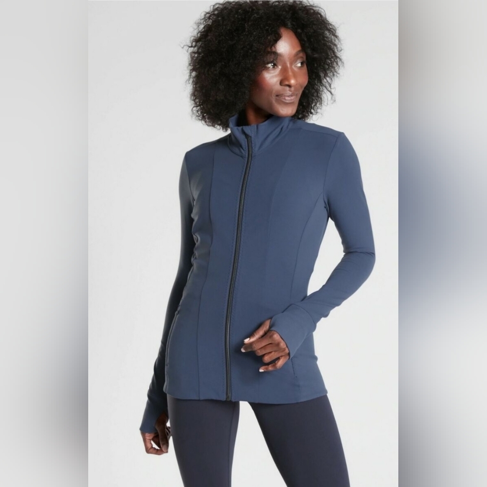 Athleta Women XS Ashanti‎ Jacket Iron Blue Thumbholes Full Zip Powervita